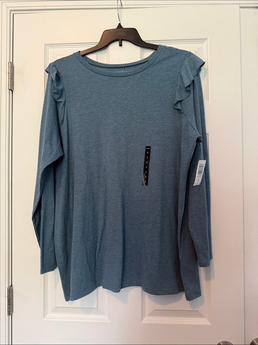 torrid Dusty Blue Ruffle-Shoulder Long Sleeve Tee